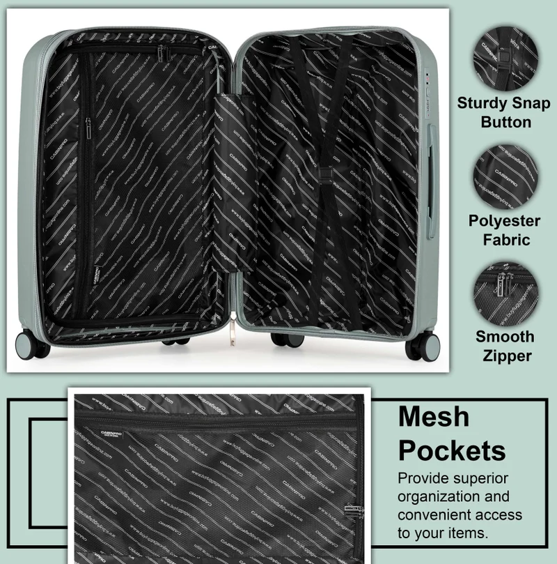 Cabinpro green Unisex Expandable Large Checked PP Fashion Trolley Lightweight Hard Shell Spinner luggage with 360° Degree 4 Twin Wheel and Double Zippers CP003 Green  | Best Price UAE